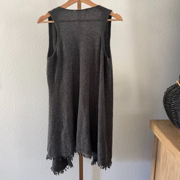 Minnie Rose 100% Cashmere Sleeveless Open Cardigan XS Fringe Gray Boho - Picture 2 of 9